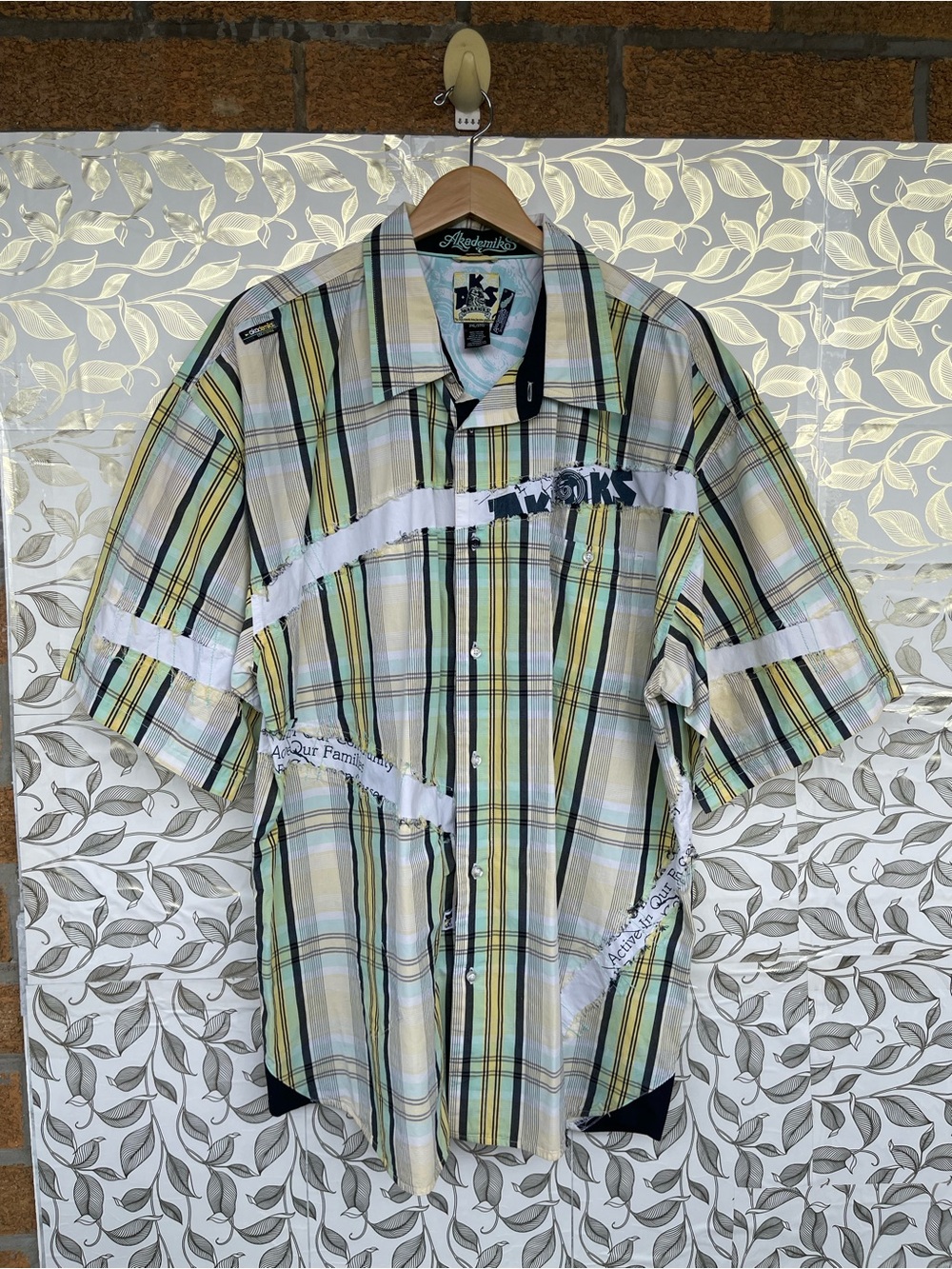 Akademiks 3XL Vintage Distressed Plaid Shirt Patchwork Hip Hop Streetwear